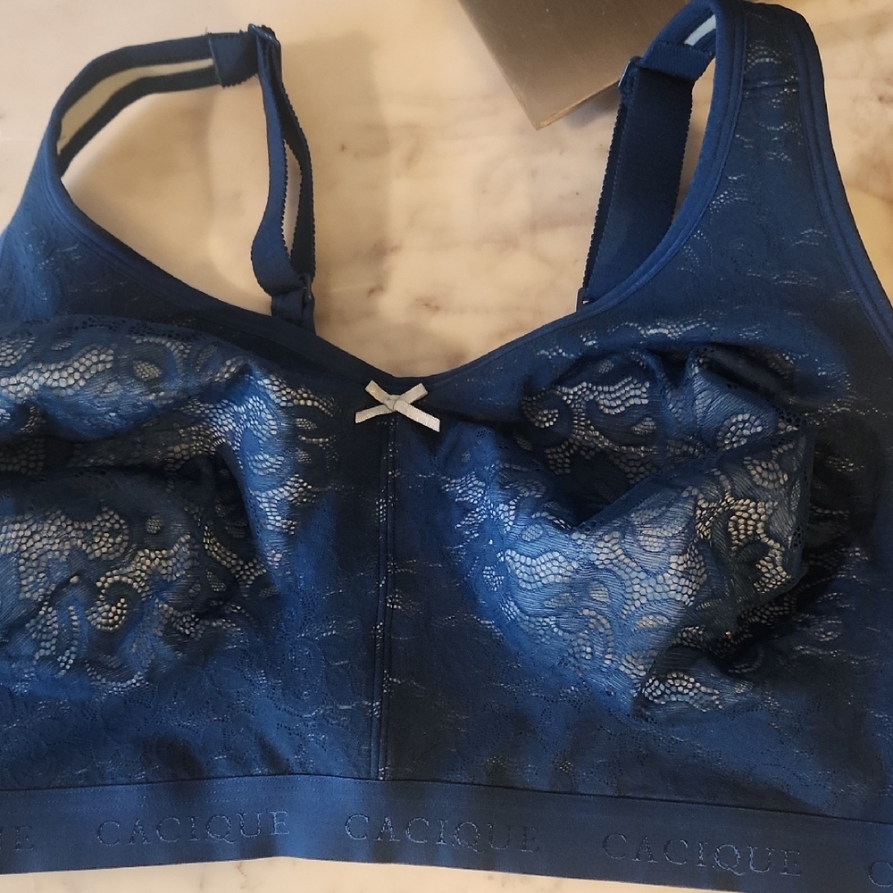 Cacique Teal Bule Lace Bra Sz 46 DDD